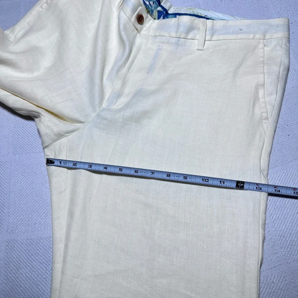 Tommy Bahama Mahalo Bay Pants Mens 38x32 Linen Blend Herringbone Creme Yellow
